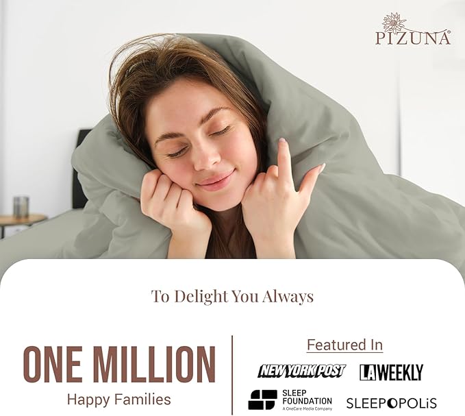 Pizuna 100% Cotton Full 3 Pc Duvet Cover + 1 Pc Fitted Sheet Set 400 Thread Count Silver Sateen Weave Luxurious Long Staple Cotton 4 Piece Bedding Set - 1 Duvet Cover, 2 Pillow Shams, 1 Fitted Sheet