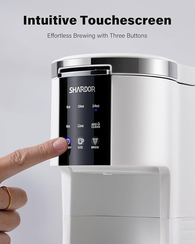 SHARDOR 3 in 1 Coffee Maker, K Cup Coffee Maker Compatible with Ground Coffee & Teas, Single Serve Coffee Machine, 6–14oz Brew Sizes, 40oz Detachable Water Reservoir, Descale Settings, White