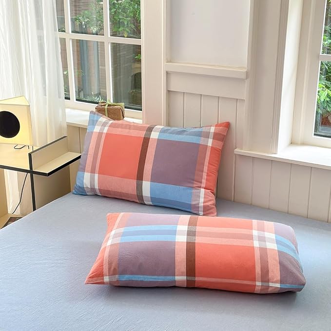 FACE TWO FACE Bedding Duvet Cover Set100% Washed Cotton Duvet Cover Linen Like Textured Breathable Durable Soft Comfy (California King, Time Blue)