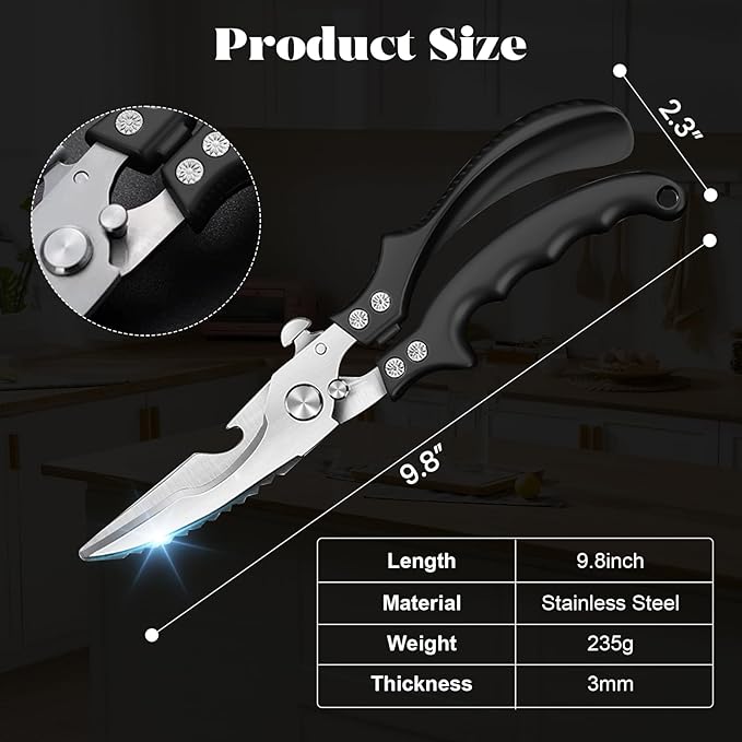 SiXing Kitchen Shears – Heavy Duty & Dishwasher Safe-Professional Stainless Steel Scissors for Meat, Poultry, Herbs. Sharp, Rust-Proof with Comfort Grip. Multi-Use Cooking Tool for Chefs & Home.