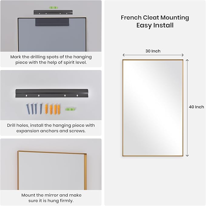 Wall Mirror 30" x 40" for Bathroom Modern Gold Deep Frame Mirror for Wall Decorative Horizontal or Vertical Wall Mounted Mirror for Bedroom Living Room Entryway Wall Decor