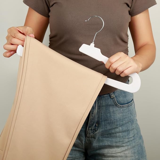 Velvet Pants Hangers,16 Pack Non Slip Felt Slack/Trouser Hanger,Slim & Sleek Heavy Duty Space Saving Closet with 360° Swivel Hook,Tank Top Hangers for Shorts,Jeans,Suit Pants,Towel(White)