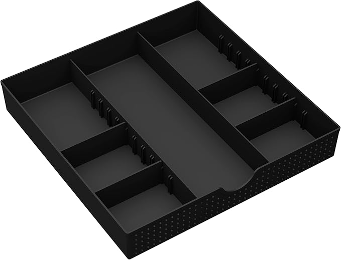 CAXXA 3 Slot Drawer Organizer with 4 Adjustable Dividers - Junk Drawer Storage for Makeup & Vanity, Office Desk Supplies and Accessories (BLACK, 1 PACK)