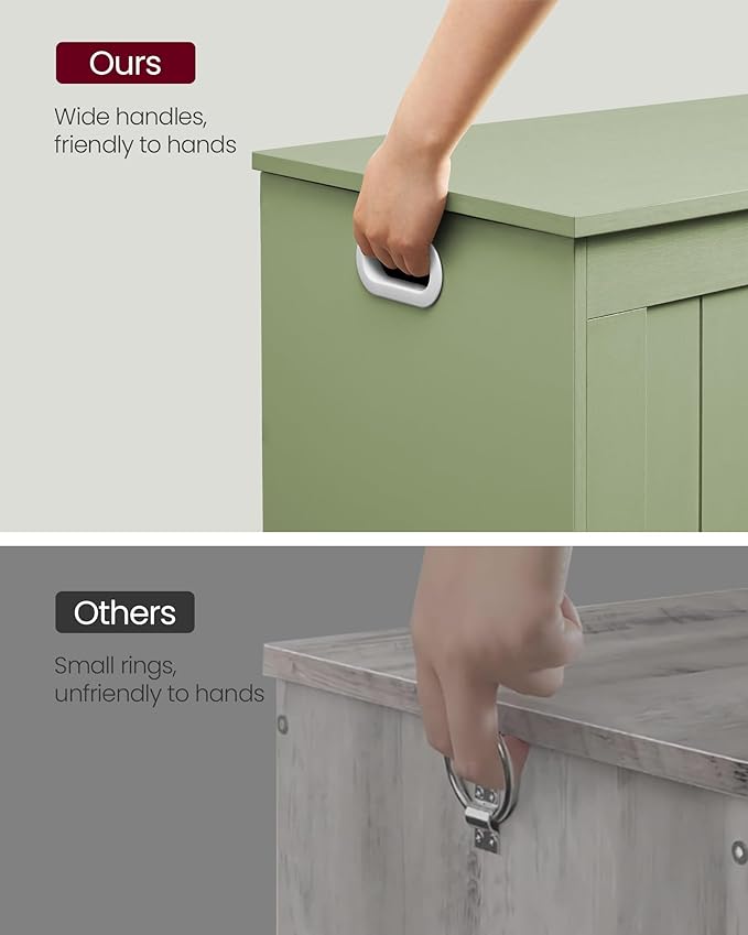 VASAGLE Storage Chest, 29.9 Inches Width Storage Bench, Entryway Bench with 2 Safety Hinges, Shoe Bench, Farmhouse Style, for Entryway, Bedroom, Living Room, Laurel Green ULHS011C01