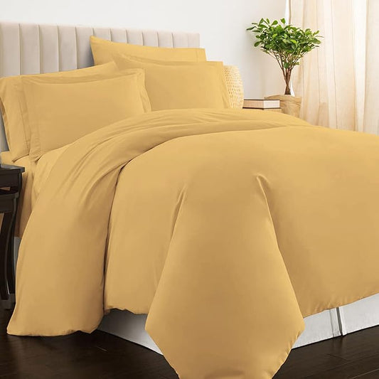 Pizuna Pure 100% Cotton Full Duvet Cover Set, Luxurious 400 Thread Count Long Staple Cotton Sateen Weave with Button Closure (Combed Golden Yellow Cotton Duvet Cover Full)