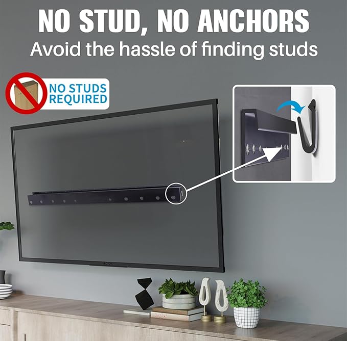 Antimbee Studless Drywall TV Mount for 32-75 inch TVs, No Stud TV Wall Bracket Max VESA 600x400mm up to 150 lbs Universal Fits Most LED LCD Plasma Flat/Curved Screen TVs & Monitors