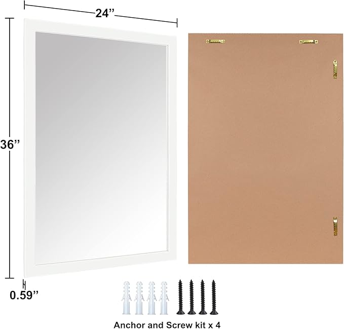 Ruomeng Rectangular Wall Mirror 24" x 36" for Bathroom, Bedroom, Entryway, Living Room, White