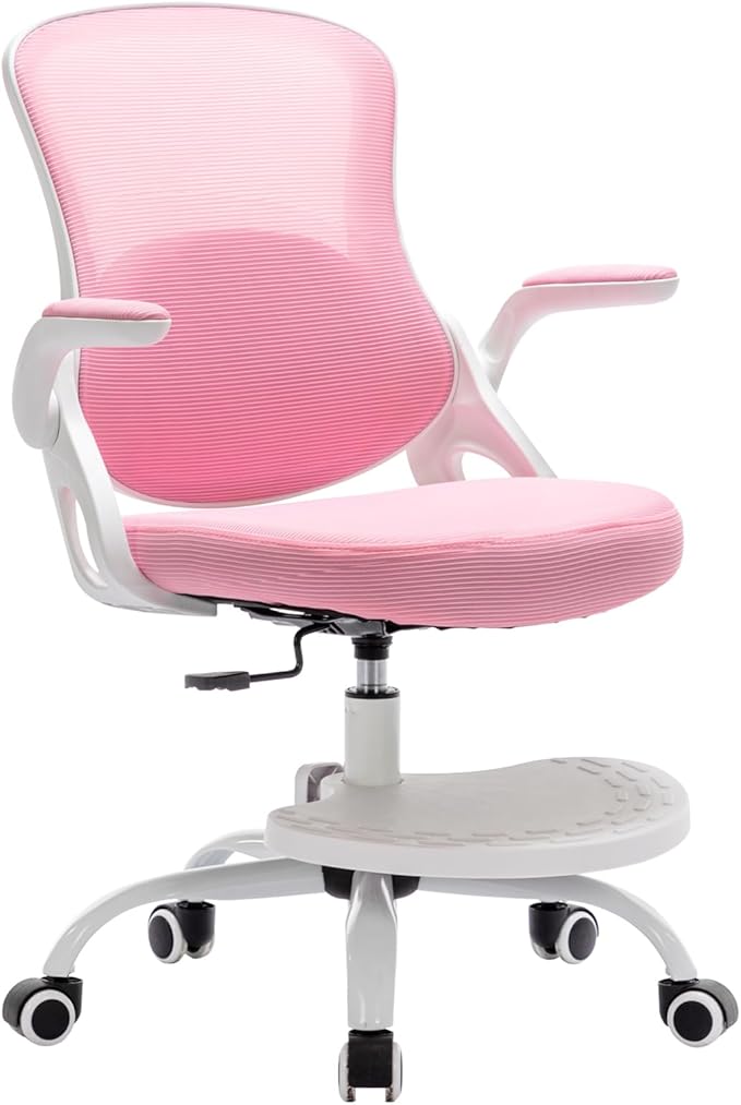 Kids Desk Chair,Ergonomic Study Chair with Adjustable Height,Swivel Mesh Desk Chair with Wheels,Home Office Chair for Children in Home Bedroom Pink