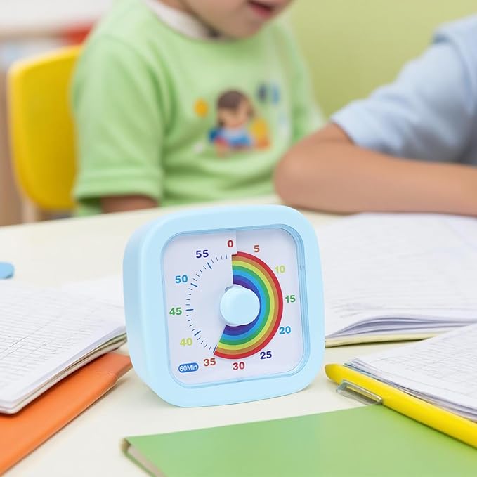 60 Minute Visual Timer for Kids and Adults, Square Countdown Timer with Rainbow Pattern, Desk Timer Kids Time Kitchen Timer Management Tools for Classroom Office Home, Blue