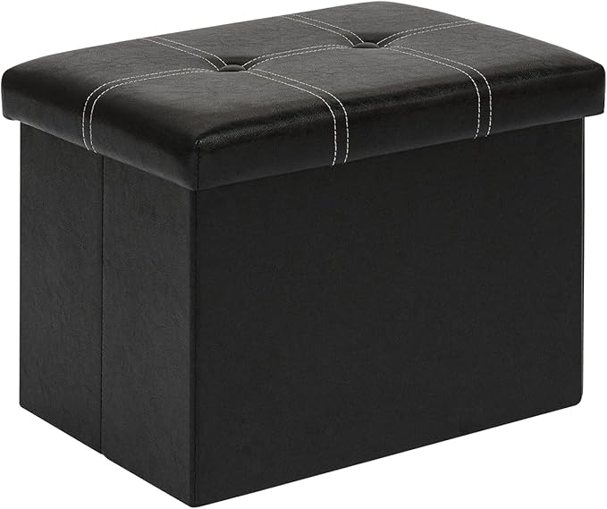 B FSOBEIIALEO Folding Storage Ottoman, Faux Leather Footrest Seat Coffee Table Toy Chest Kids, Black 16.5"x12.6"x12.6"