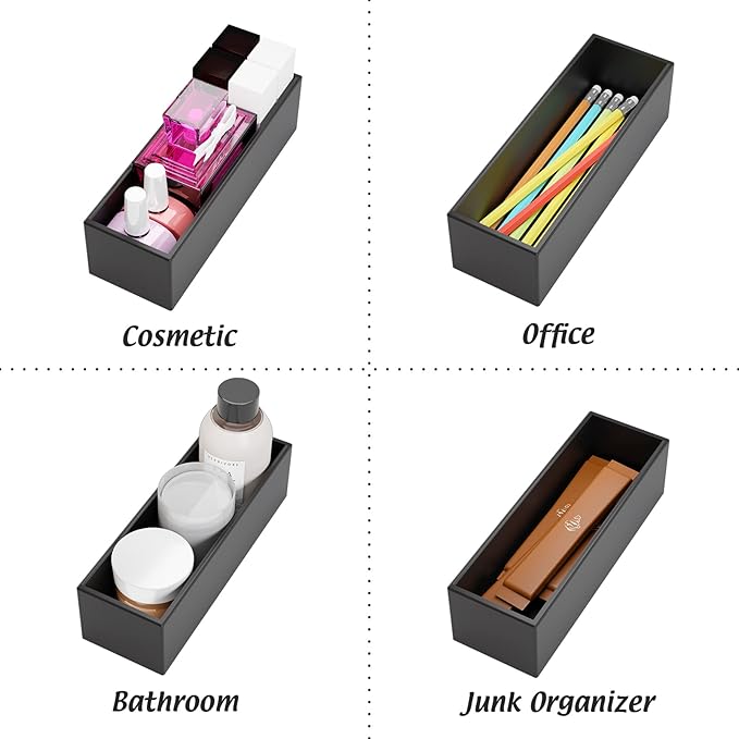 Black Bamboo Drawer Organizer - Silverware&Utensil Holder Organizer for Kitchen Drawers, Multi-Use Drawer Dividers Boxes for Bathroom Counter,Cabinet, Garage, Office Desk, Makeup, Jewelry (9"3"2.5")