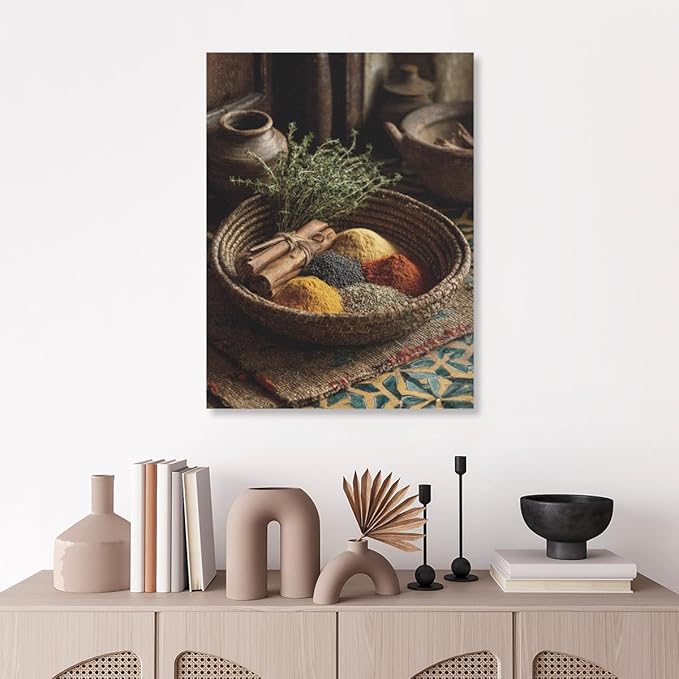 RPSIRVFO Basket Spices Canvas Oil Art Unframed Spices in a woven basket Beautiful decorations for bedrooms living rooms corridors bathrooms and dorm