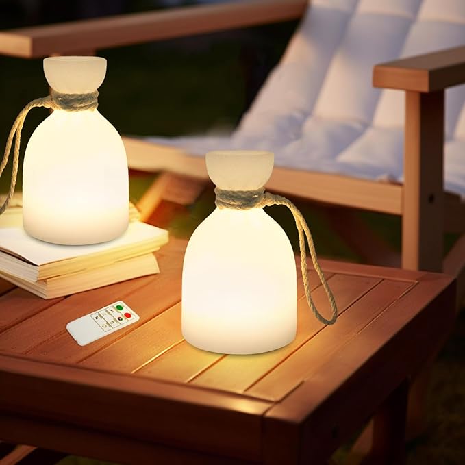 uuffoo 2 Pack Portable Led Lamp Waterproof, Led Camping Lantern Light with Handle, Rechargeable Night Lights with Multi-Color & Warm White Modes, Indoor/Outdoor Lamps for Patio, Tent, Bedroom, Garden