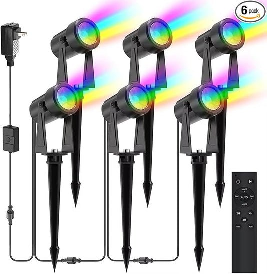 SUNTHIN Outdoor Landscape Lighting with Remote, RGBW Color Changing Spot Uplights, 6 Pack