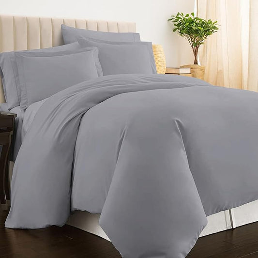 Pizuna Pure 100% Cotton Full Duvet Cover Set, Luxurious 400 Thread Count Long Staple Cotton Sateen Weave with Button Closure (Combed Violet Grey Cotton Duvet Cover Full)