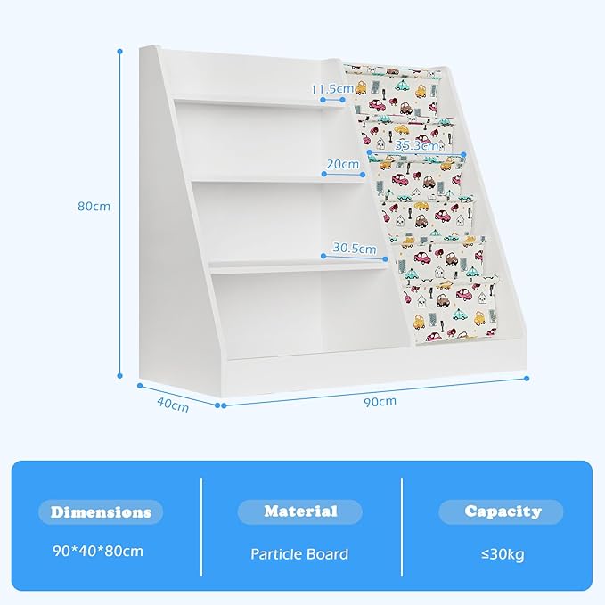 4 Tier Kids Wooden Bookshelf,Five Layer Sling Bookcase,Baby Storage Book Rack,Kids Book and Toy Organizer Cabinet Chest,Infant Book Display,Playroom Kids Room Classroom Nursery Bedroom