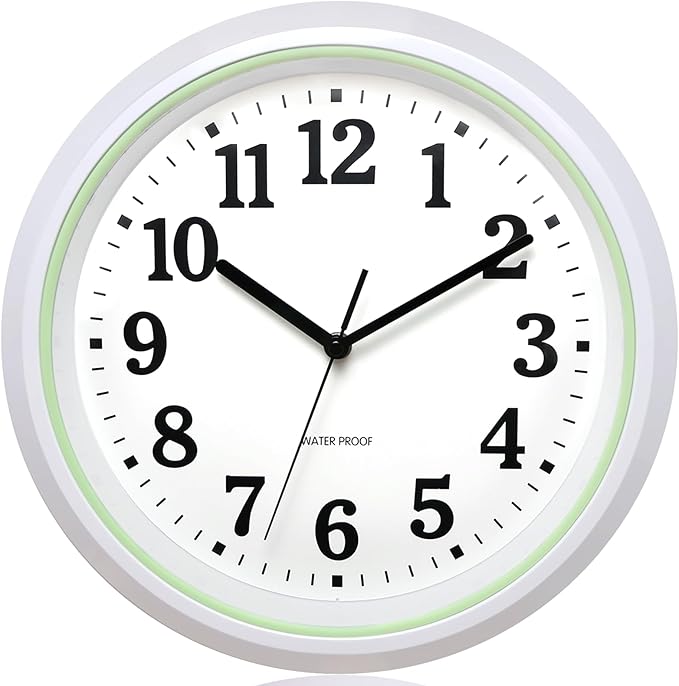 Caysie 12 Inch Sealed Indoor Outdoor Waterproof Wall Clock, Durable Silent Non-Ticking Battery Operated Quality Quartz Round Clock, Wall Decorative for Patio, Pool, Bathroom (Green)