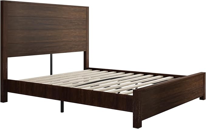 AMERLIFE 51.2" Full Size Wood Bed Frame, Rustic Platform Bed with Spliced Headboard, Wood Slats Support/No Box Spring Needed/Noiseless/Reclaimed Barnwood