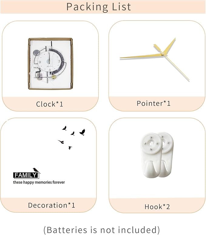 FLEBLE Large Wall Clocks for Living Room Decor Modern Pendulum Wall Clock Silent Quartz Battery Operated Non-Ticking for Bedroom Kitchen Office 24inch Black Metal Deer Clock Wall Decor for Home Indoor