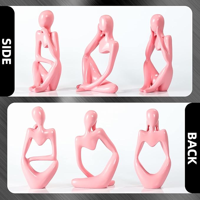 Thinker Statue Gold Decor Abstract Art Sculpture, Golden Resin Collectible Figurines for Home Living Room Office Shelf Decoration,Great Gifts Ideas (Pink)