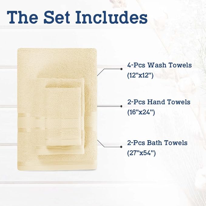 Casa Lino Bath Towel Set of 8 (2 Bath Towels, 4 Wash Cloths & 2 Hand Towels for Bathroom) - 100% Cotton - Highly Absorbent & Quick Dry - Guest Room Essentials for Bathroom Set - (Linen Brown)