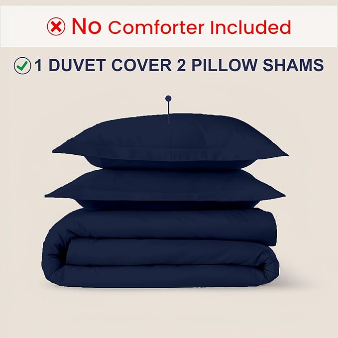 Kotton Culture 3 Pc King Size Duvet Cover Set- 100% Egyptian Cotton Sateen 600 Thread Count Ultra Soft Premium Durable Comforter Cover Zipper Closure & Corner Ties (Navy Blue, King 102"x94")