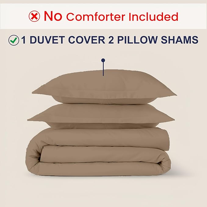 Kotton Culture 3 Pc Queen Size Duvet Cover Set- 100% Egyptian Cotton Sateen 600 Thread Count Ultra Soft Premium Durable Comforter Cover Zipper Closure & Corner Ties (Taupe, Queen/Full 90" X 90")