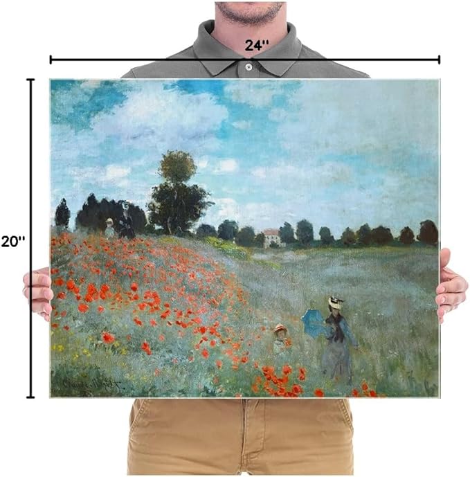 Wieco Art The Poppy Field Near Argenteuil Canvas Prints Wall Art of Claude Monet Famous Oil Paintings Reproduction Classic Landscape Pictures Artwork for Bedroom Decorations