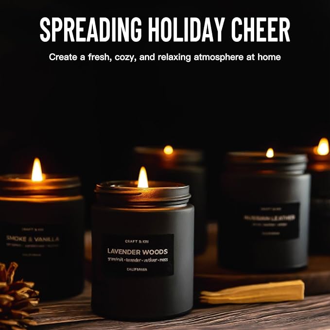 Scented Candles Gifts, Gift for Men, 4 Pack Candles Set, Soy Candle for Home Scented, Birthday Gifts Candle Set for Men Scents of Magnolia Sandalwood/Oak/Amber Patchouli/Leather