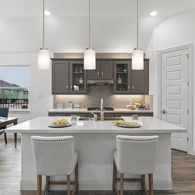 1-Light Farmhouse Chandelier Pendant Light Fixtures with Opal White Shades, Hanging Ceiling Pendant Lighting Brushed Nickel for Kitchen Dining Room Study