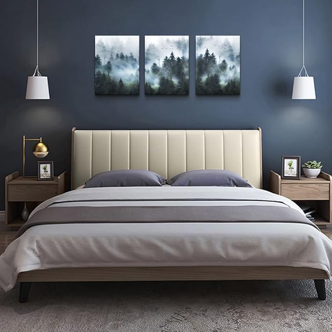 DZRWUBHS Canvas Wall Art For Living Room Large Size Wall Decorations For Bedroom Modern Office Wall Decor Foggy Forest Trees Landscape Painting Wall Pictures Artwork Home Decoration 20x28 3 Piece