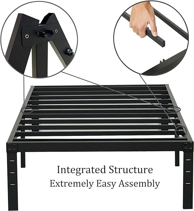 Twin XL Bed Frames, 14 Inches High Metal Bedframe with Steel Slats Support, No Box Spring Needed, Sturdy and Noise-Free