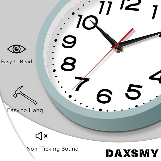Wall Clock Silent Non-Ticking Modern Clock Battery Operated10 Inch Small Classic Analog Decorative for Kitchen, Bathroom, Office, Bedroom, Home(Blue Gray)
