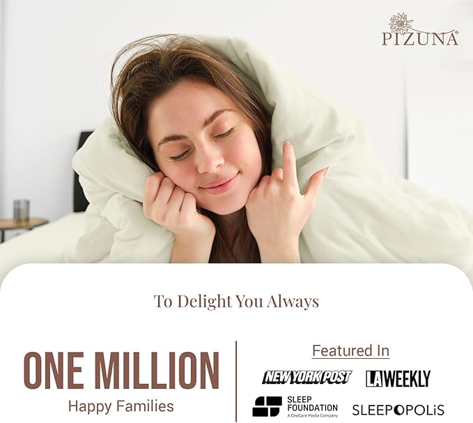 Pizuna 100% Cotton King 3 Pc Duvet Cover + 1 Pc Fitted Sheet Set 400 Thread Count Off White Sateen Weave Luxurious Long Staple Cotton 4 Piece Bedding Set -1 Duvet Cover, 2 Pillow Shams, 1 Fitted Sheet