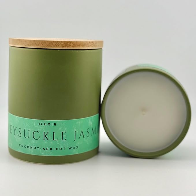 Honeysuckle Jasmine Scented Candle – Long Burning Fresh Floral Spring Fragrance with Lemon, Violet & Wood – Hand-Poured Coconut-Apricot Wax, Non-Toxic, Cruelty-Free – 13 oz with Bamboo Lid