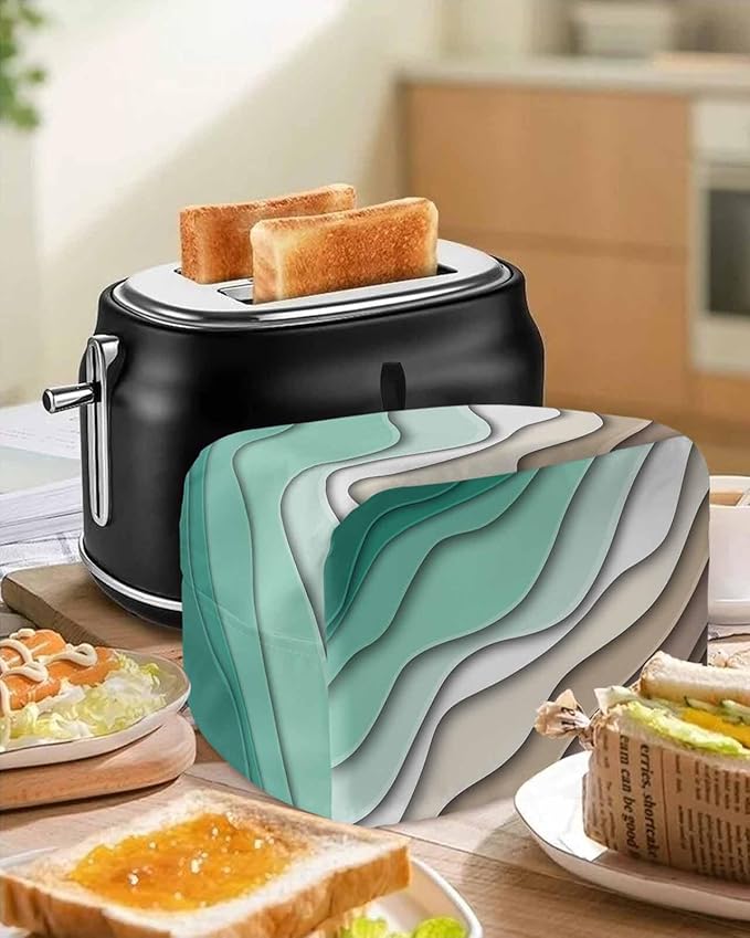 Toaster Cover 4 Slice Green Turquoise Modern Geometric Toaster Oven Cover with Pockets Brown Ombre Abstract Bakeware Protector Small Kitchen Appliance Dust Covers and Fingerprint Protection for Women