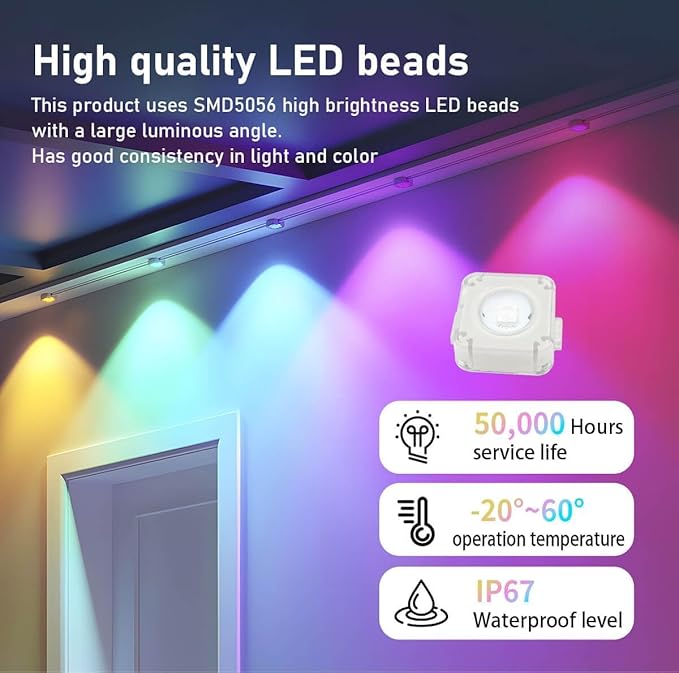 Permanent Outdoor String Lights 50ft, Smart RGB App Control with 30 LEDs, LED Eaves Lights IP67 Waterproof, House Roof Outdoor Lighting for Party, Daily, Halloween,Christmas,Garden