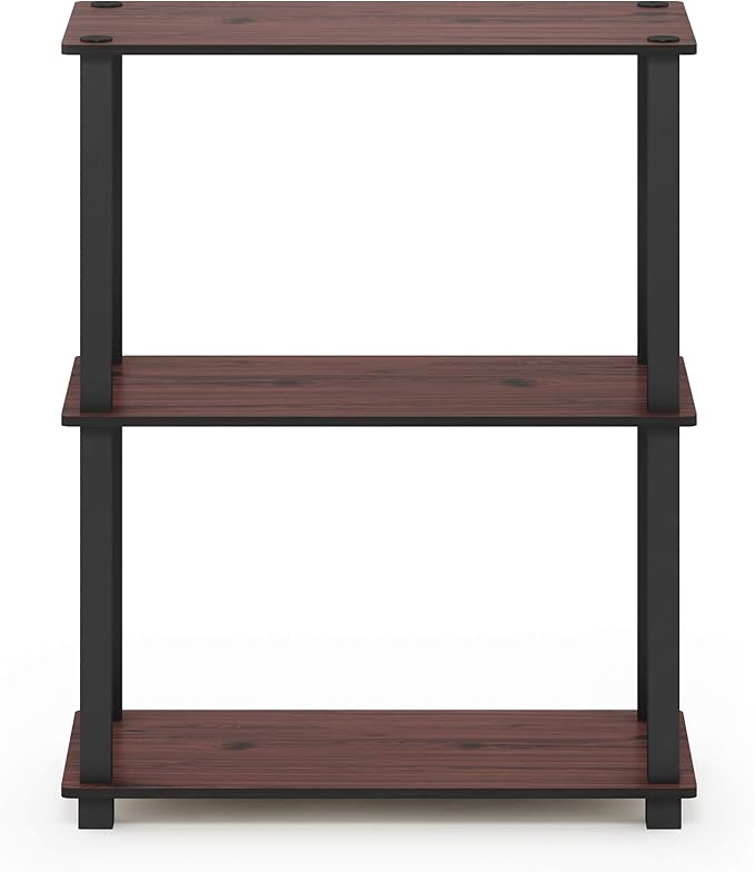 Furinno Turn-S-Tube 3-Tier Compact Multipurpose Shelf Display Rack with Square Tube, Dark Cherry/Black