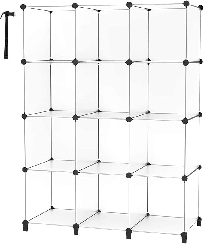 HOMIDEC Closet Organizer, 12-Cube Closet Organizers and Storage, Portable Cube Storage Organizer, Closet Shelves for Kids, Closet, Bedroom, Bathroom, Office, Transparent