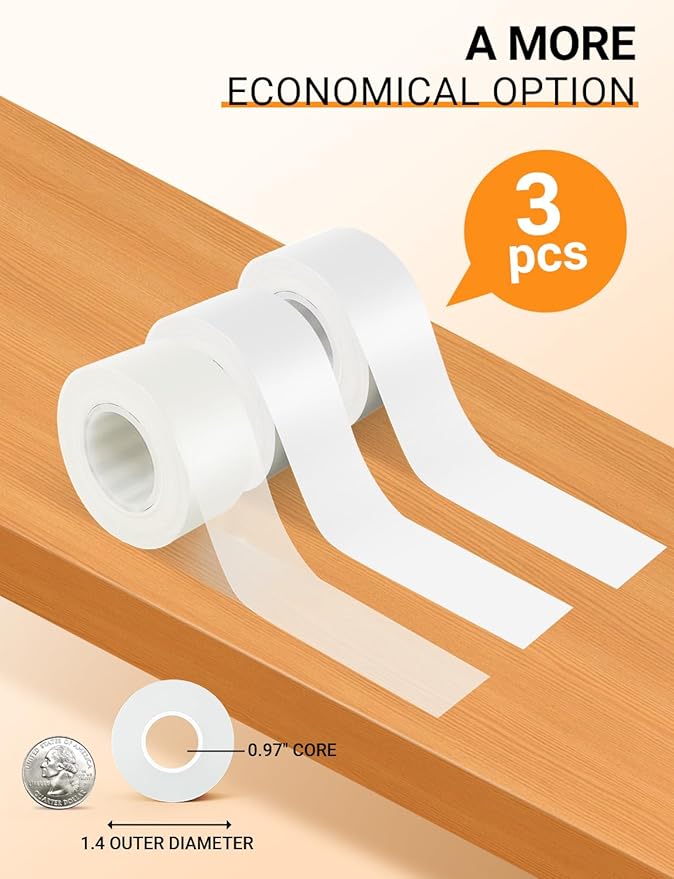 MakeID E1 Q1 Label Maker Tape Refills, 3-Roll 16mm x 4m (0.63" x 13') Continuous Consumables Thermal Laminated Office Labeling Tape Replacement