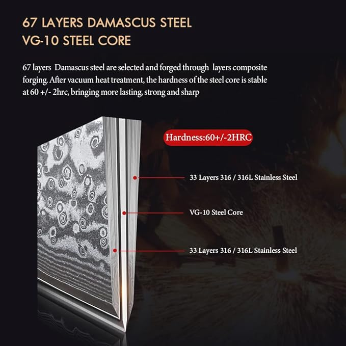 Chef Knife 8 Inch - Classic Damascus Pattern Professional Chef's Knives Japanese VG-10 Steel Kitchen Knives