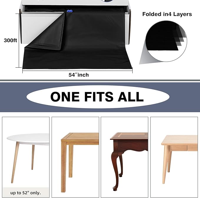 Craft And Party, 54 in x 300 feet Black Plastic Table Cover Roll for Party, Banquet, Picnic, Kids Activities for Any Size and Shape Table (Black, 54" x 300ft)