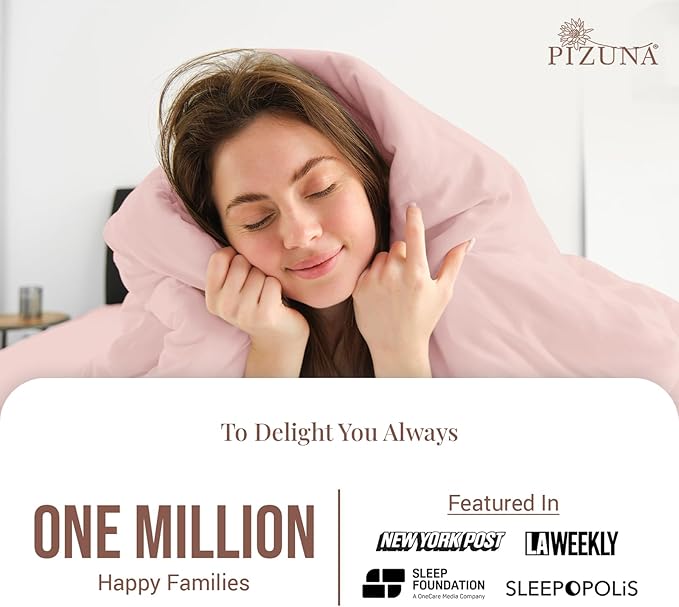 Pizuna 100% Cotton King 3 Pc Duvet Cover + 1 Pc Fitted Sheet Set 400 Thread Count Light Pink Sateen Weave Luxurious Long Staple Cotton 4 Piece Bedding Set-1 Duvet Cover, 2 Pillow Shams, 1 Fitted Sheet