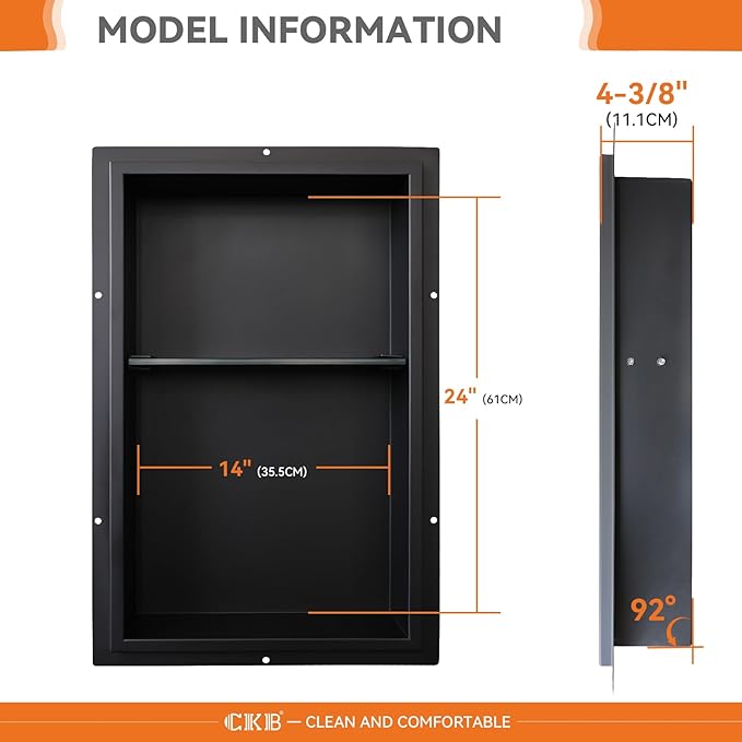 CKB Shower Niche Stainless Steel, 24 Inch x 14 Inch x 4 Inch Depth, Double-Layer Storage Shelves, Recessed Shower Shelf with Matte Black