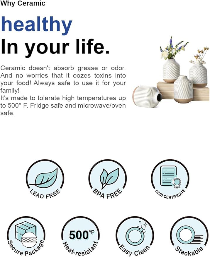 Boho Flower Vase - 5.3 Inch Ceramic White Vase for Pampas Grass, Eucalyptus & Bouquets, Small Home Decor Vases with Dot Embossment, Rustic Farmhouse Centerpiece