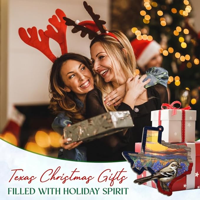 FLAGWIX Christmas Texas Gifts for Women Men - Suncatcher Ornaments for Tree Decorations - Christmas Ornaments Decor Indoor, Texas State Gifts for Family Mom Dad Family Friends, Mockingbird Decoration