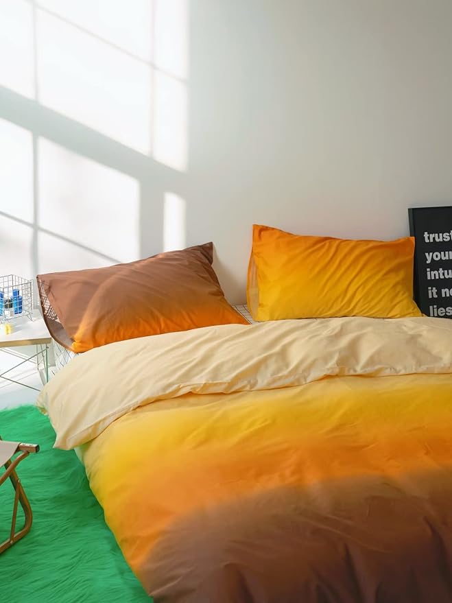 Orange Comforter Set Queen Size Gradient Comforter Set 3-Piece Bedding Set Soft and Lightweight All-Season Comforter Stylish Gradient Design