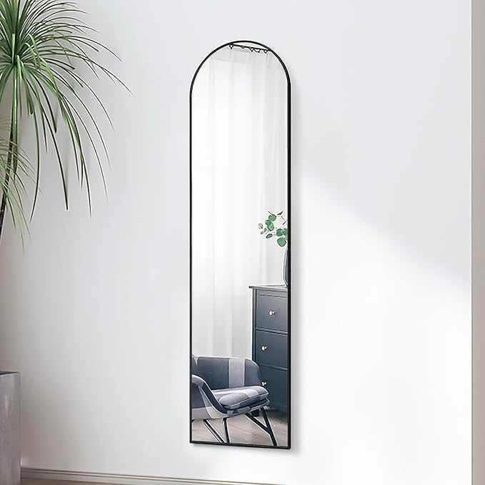 57x16 Door Hanging Full Length Mirror, Floor Stand (Height 5.7ft just Body in1.3ft) / Wall Mounted Metal Frame Arch Dressing Mirrors for Bedroom Living Room 57 inch Black