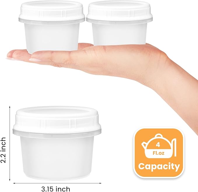 TUZAZO 4 Oz Food Storage Containers with Screw Lids, 12-Count BPA Free Small Snack Plastic Freezer Container for Sauce, Jam and Puree, Reusable Plastic Ice Cream Containers