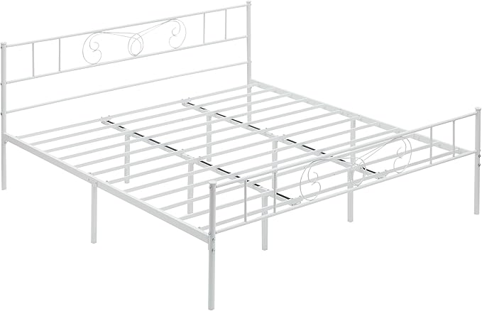 Metal Platform Bed Frame with Headboard & Footboard, Steel Slats Mattress Foundation No Box Spring Needed, 800Lbs Capacity, Noise-Free